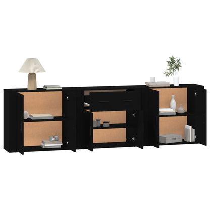 vidaXL Commodes 3 pcs Noir Bois d'ingénierie