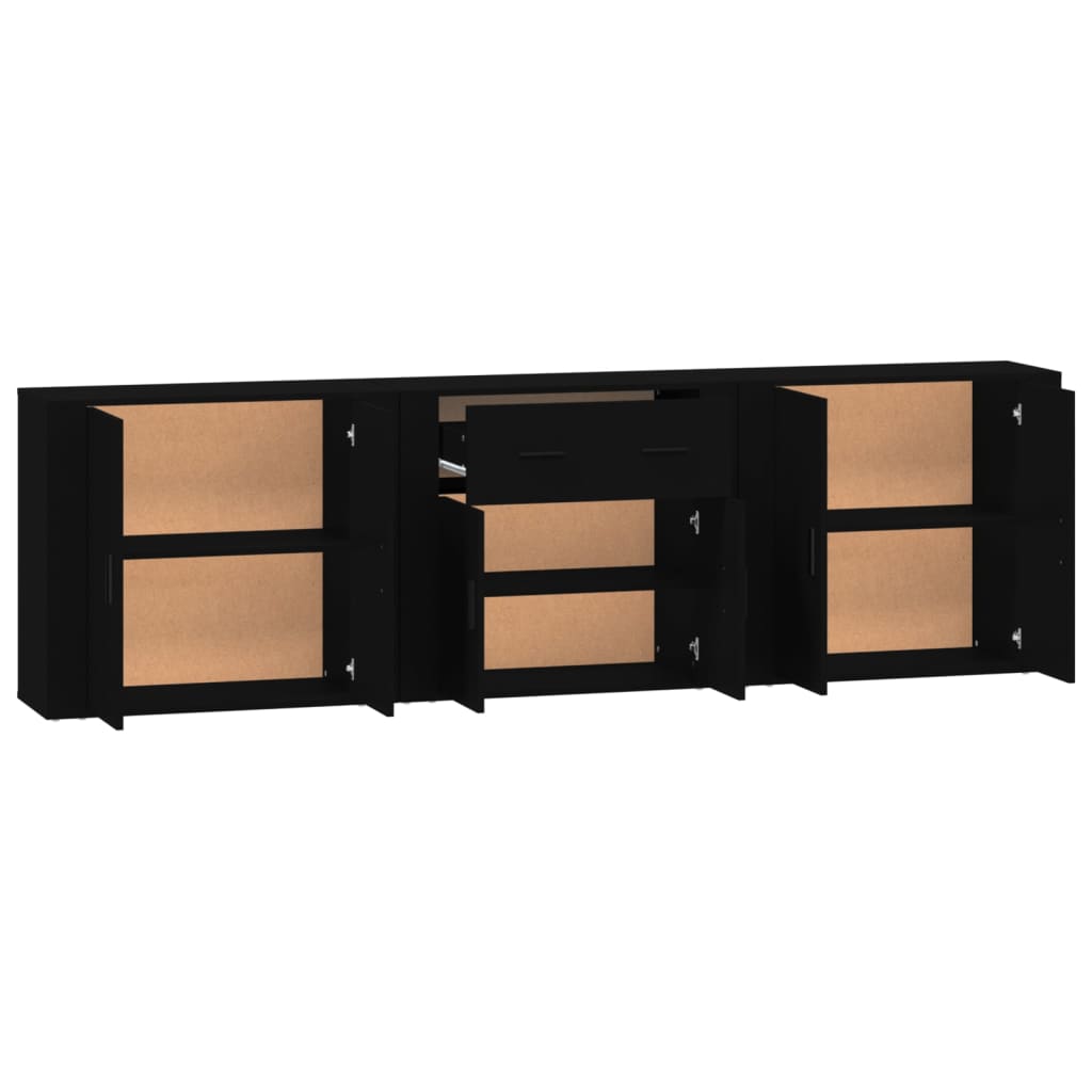 vidaXL Commodes 3 pcs Noir Bois d'ingénierie