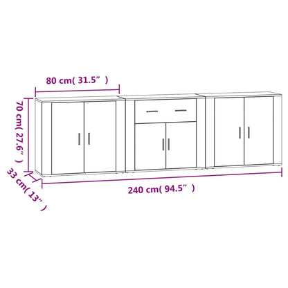 vidaXL Commodes 3 pcs Noir Bois d'ingénierie