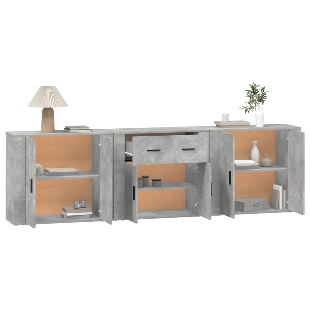 vidaXL Commodes 3 pcs Gris béton Bois d'ingénierie