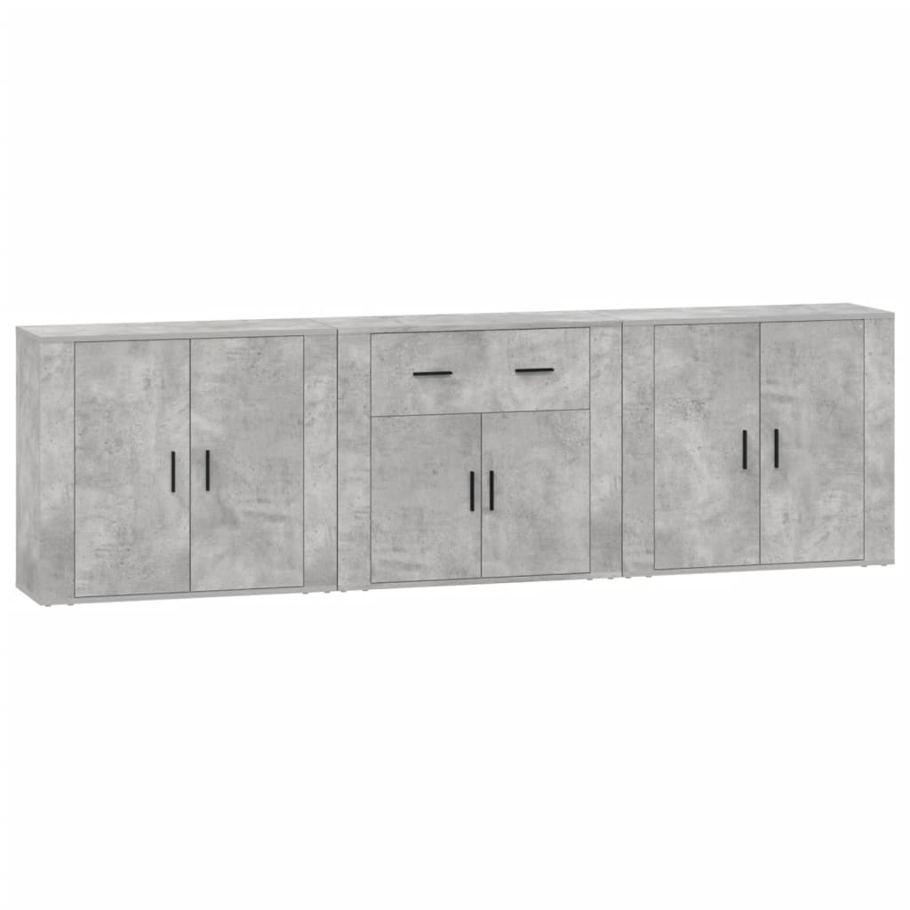 vidaXL Commodes 3 pcs Gris béton Bois d'ingénierie