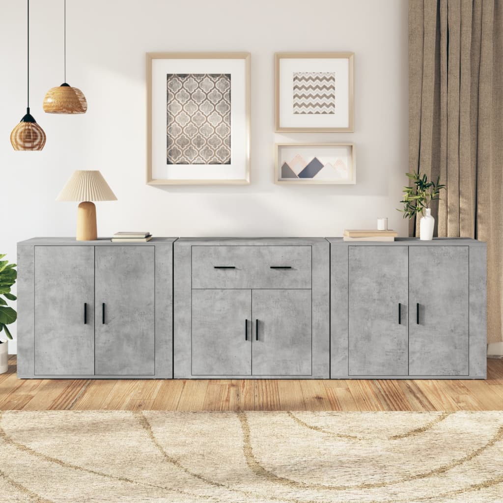 vidaXL Commodes 3 pcs Gris béton Bois d'ingénierie