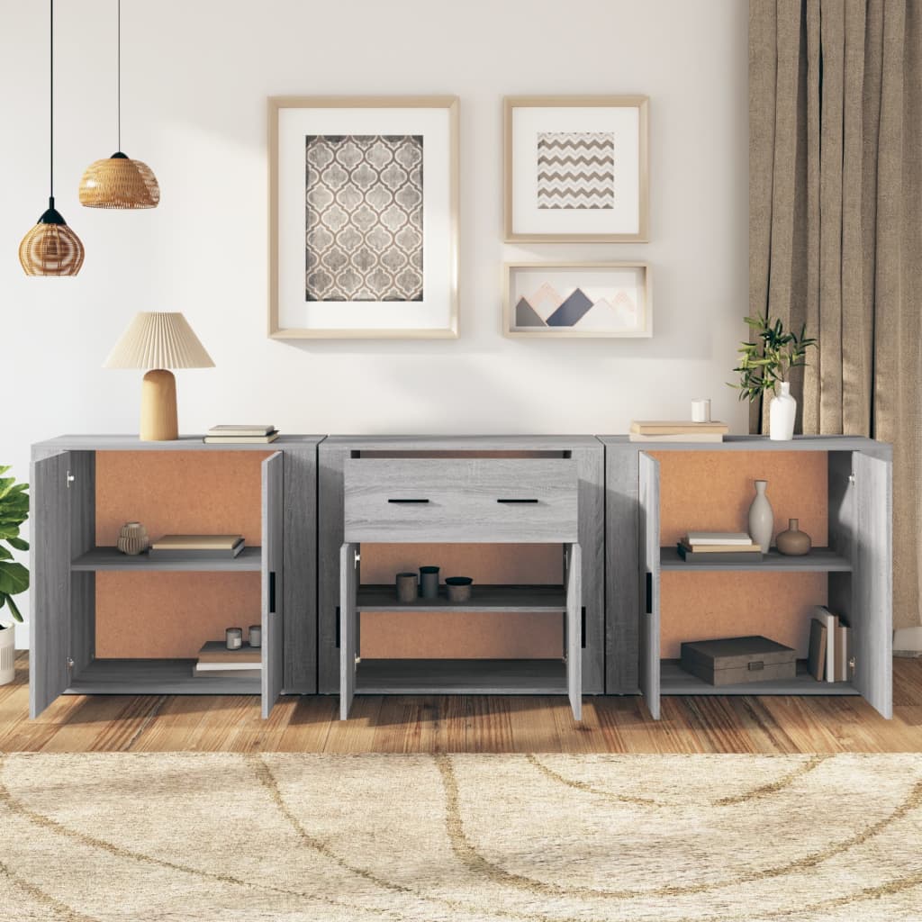 vidaXL Buffets 3 pcs. gris Sonoma bois d'ingénierie