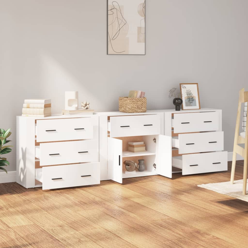 vidaXL Enfilades 3 pcs Blanc Bois d'ingénierie