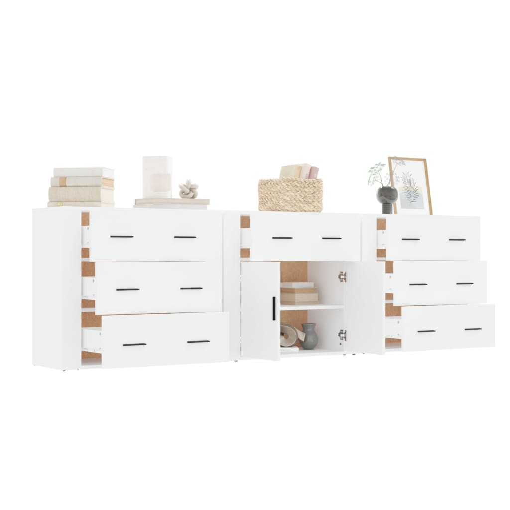 vidaXL Enfilades 3 pcs Blanc Bois d'ingénierie