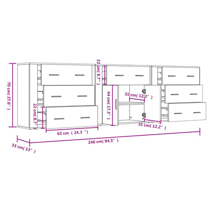 vidaXL Enfilades 3 pcs Blanc Bois d'ingénierie