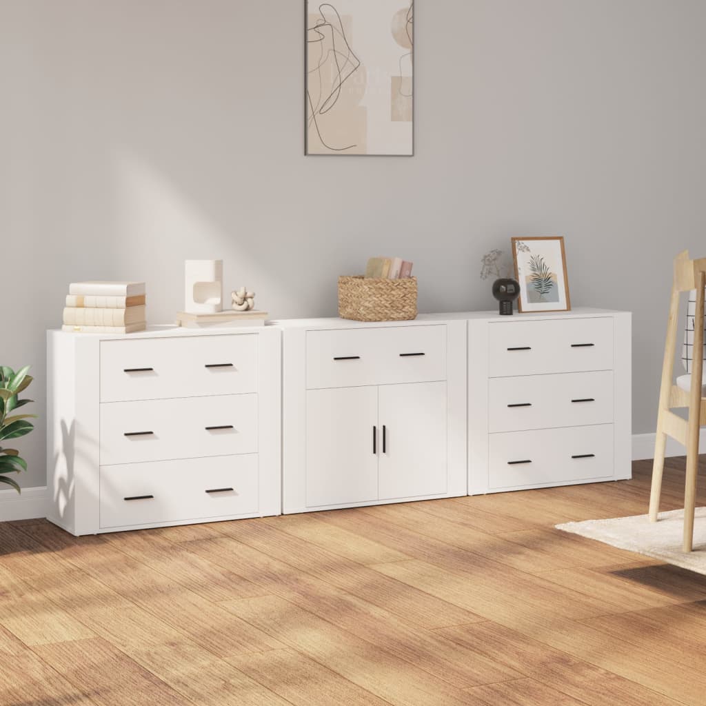 vidaXL Enfilades 3 pcs Blanc Bois d'ingénierie