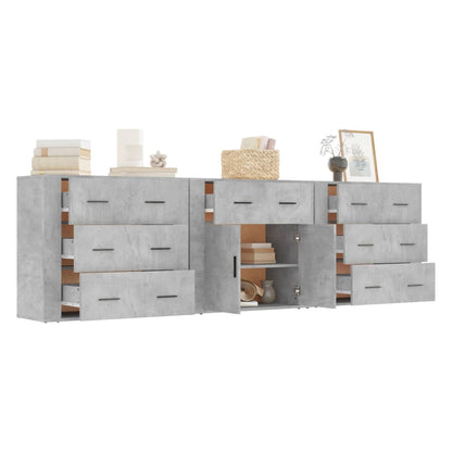 vidaXL Commodes 3 pcs Gris béton Bois d'ingénierie