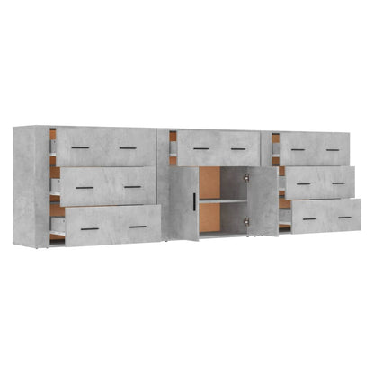 vidaXL Commodes 3 pcs Gris béton Bois d'ingénierie