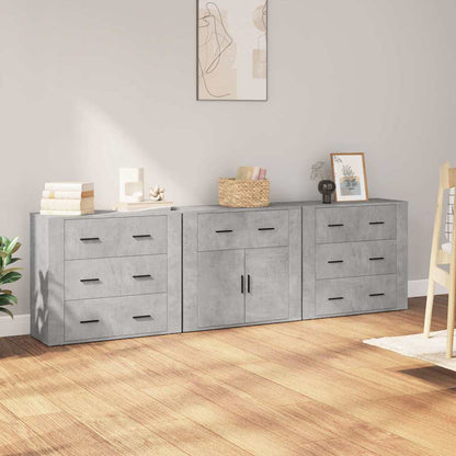 vidaXL Commodes 3 pcs Gris béton Bois d'ingénierie