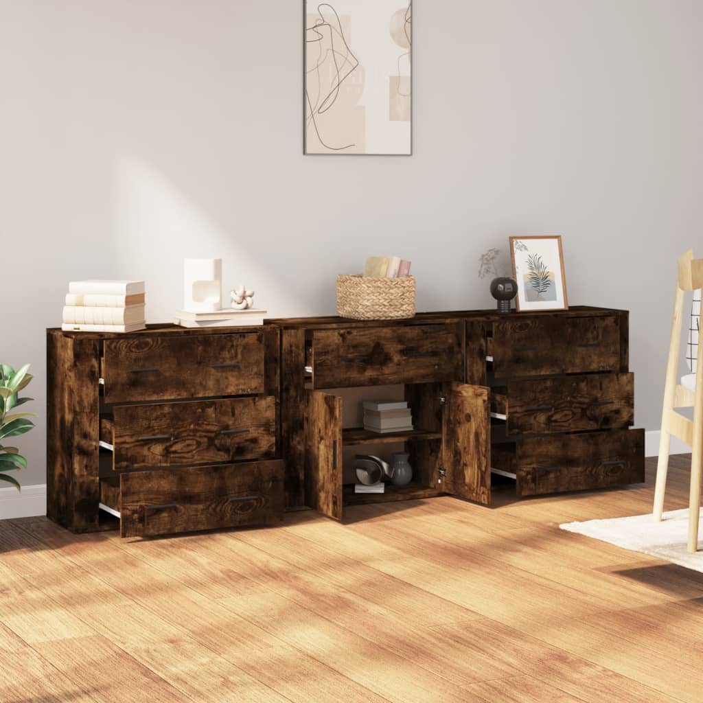 vidaXL Bahuts 3 pcs Chêne fumé en bois d'ingénierie