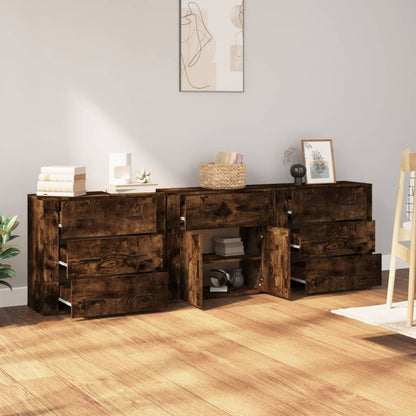 vidaXL Bahuts 3 pcs Chêne fumé en bois d'ingénierie
