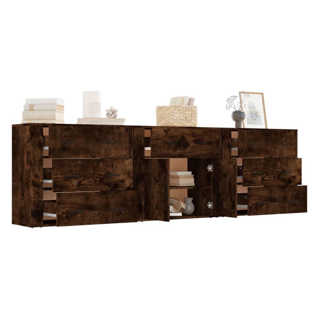vidaXL Bahuts 3 pcs Chêne fumé en bois d'ingénierie