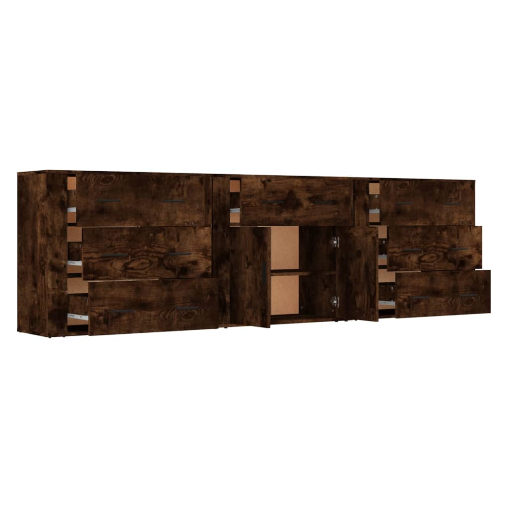 vidaXL Bahuts 3 pcs Chêne fumé en bois d'ingénierie
