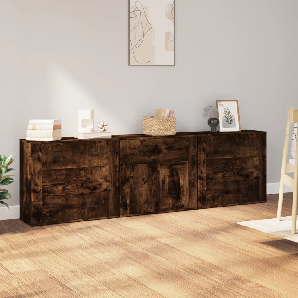 vidaXL Bahuts 3 pcs Chêne fumé en bois d'ingénierie