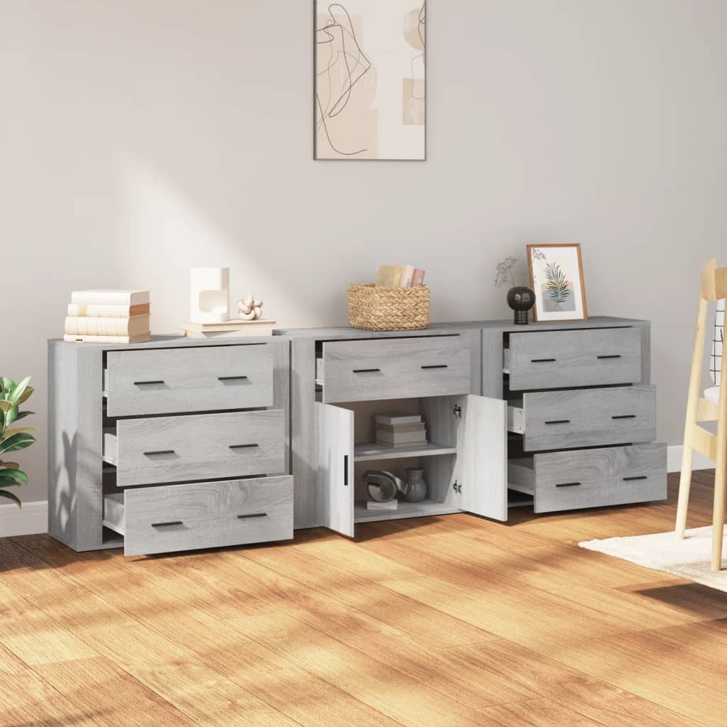 vidaXL Buffets 3 pcs. gris Sonoma bois d'ingénierie
