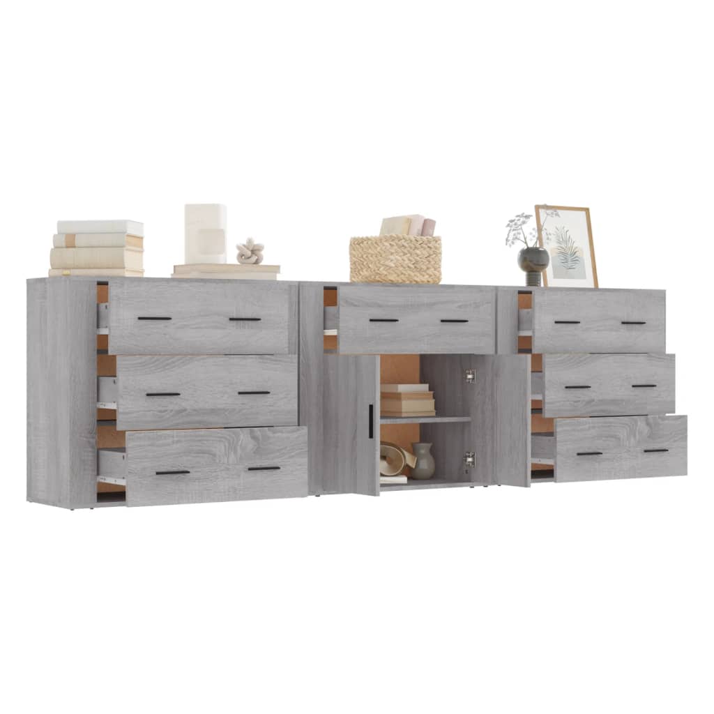 vidaXL Buffets 3 pcs. gris Sonoma bois d'ingénierie