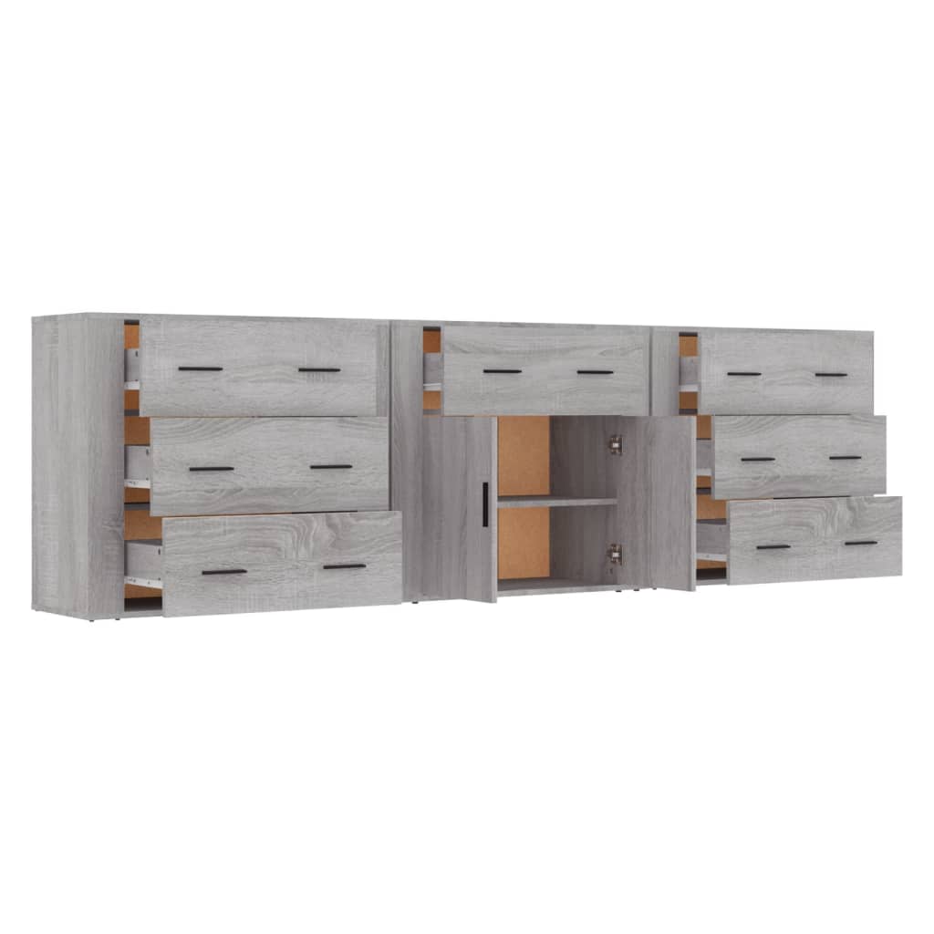 vidaXL Buffets 3 pcs. gris Sonoma bois d'ingénierie