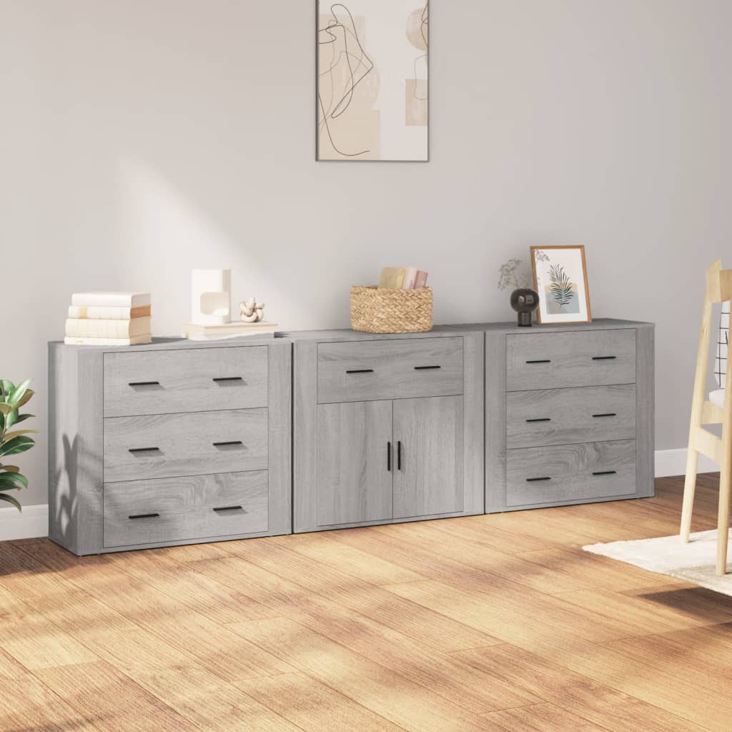 vidaXL Buffets 3 pcs. gris Sonoma bois d'ingénierie