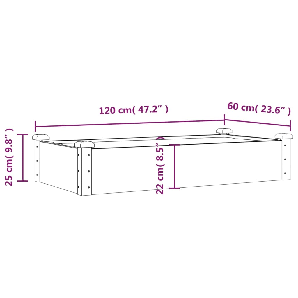 vidaXL Carré potager avec insert Gris 120x60x25 cm Bois de sapin massif