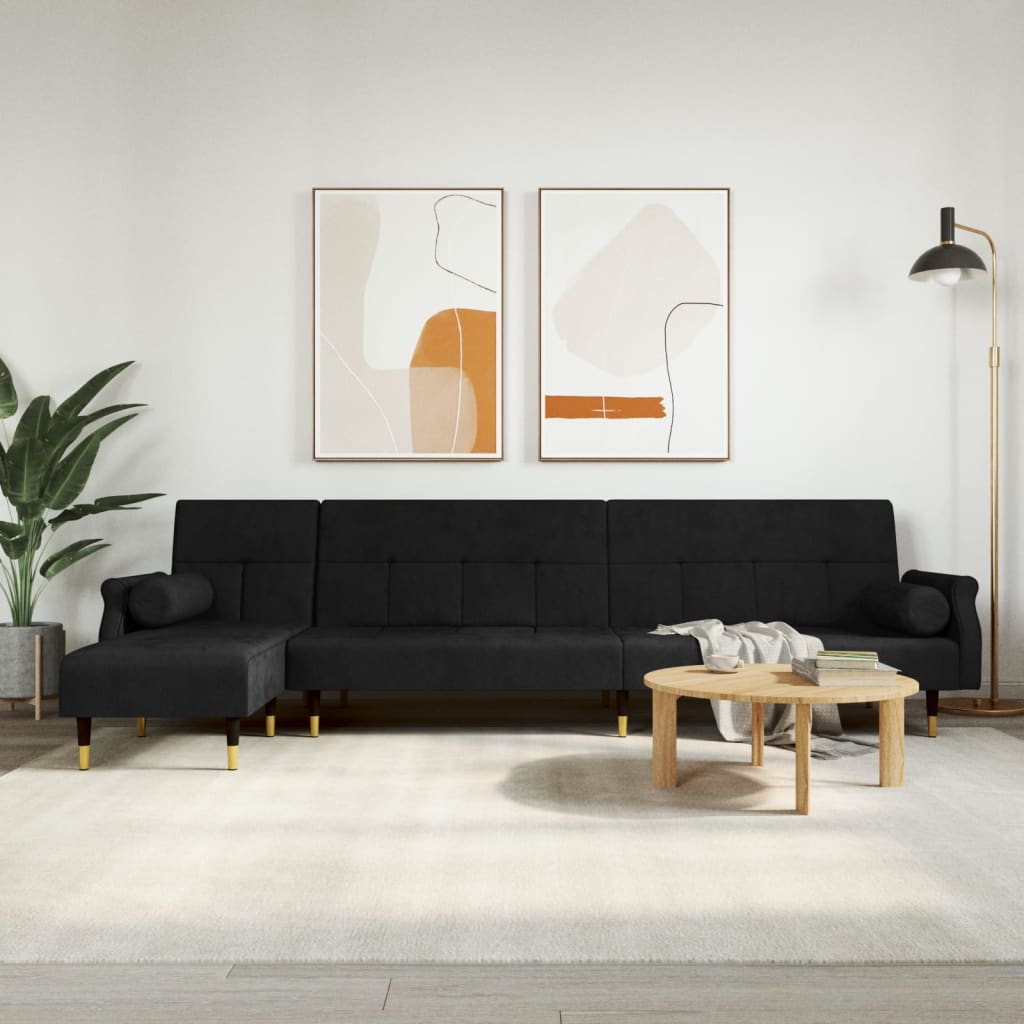 vidaXL Schlafsofa in L-Form Schwarz 271x140x70 cm Samt