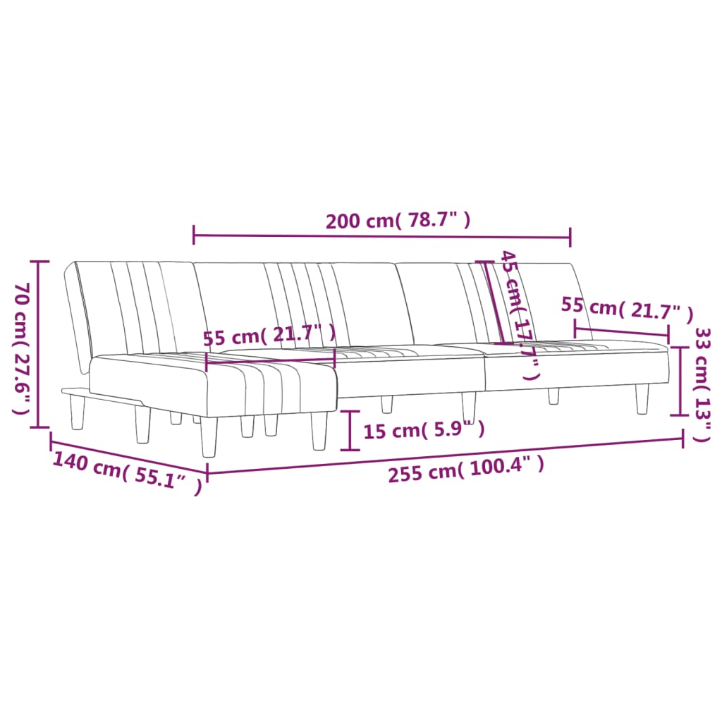 vidaXL Schlafsofa in L-Form Dunkelgrau 255x140x70 cm Stoff