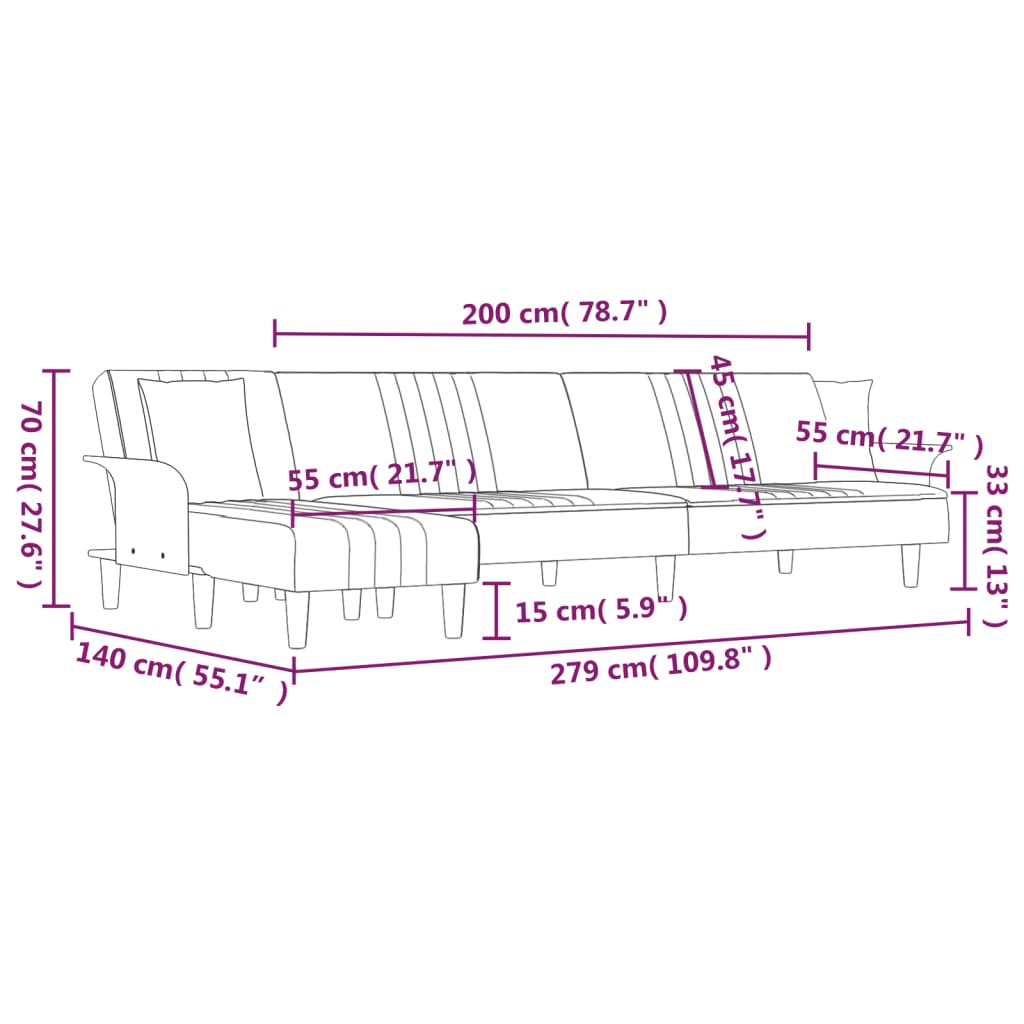 vidaXL Schlafsofa in L-Form Dunkelgrau 279x140x70 cm Stoff
