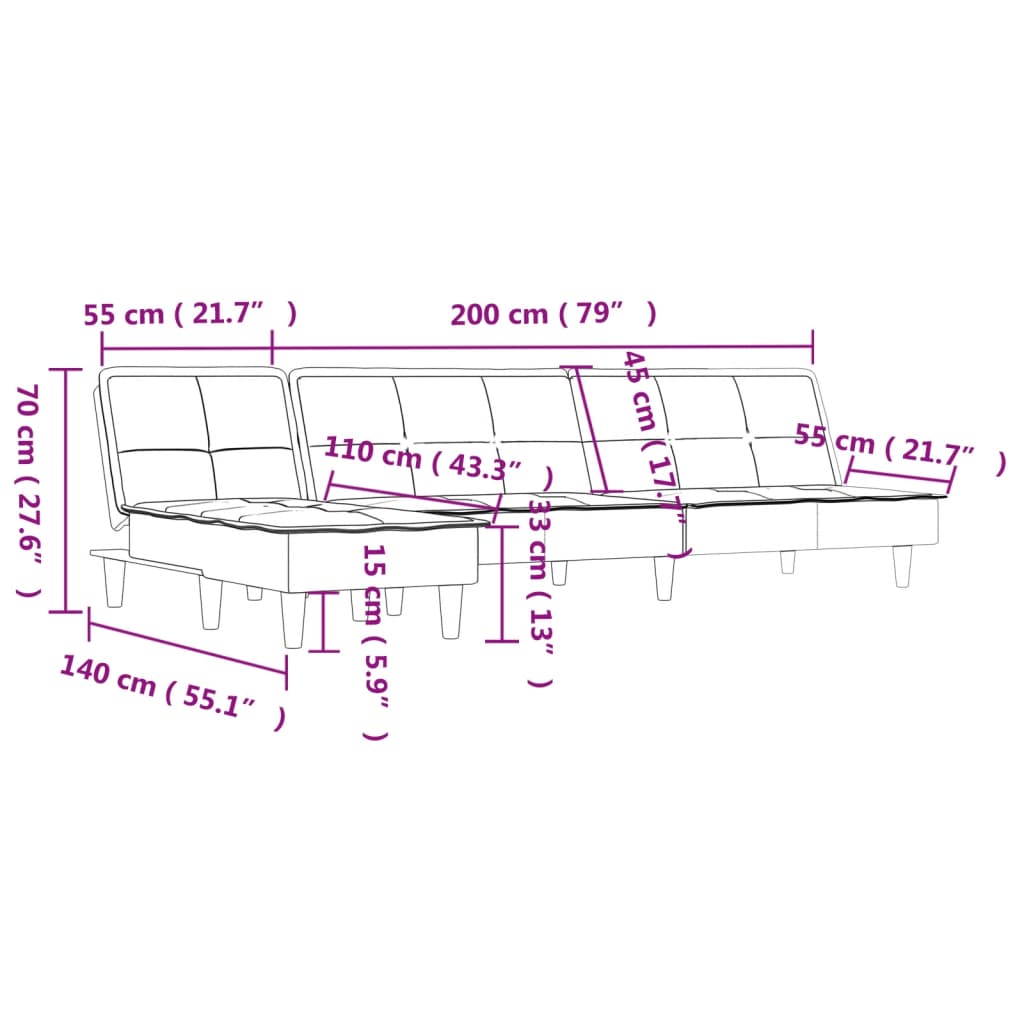 vidaXL Schlafsofa in L-Form Hellgrau 255x140x70 cm Stoff