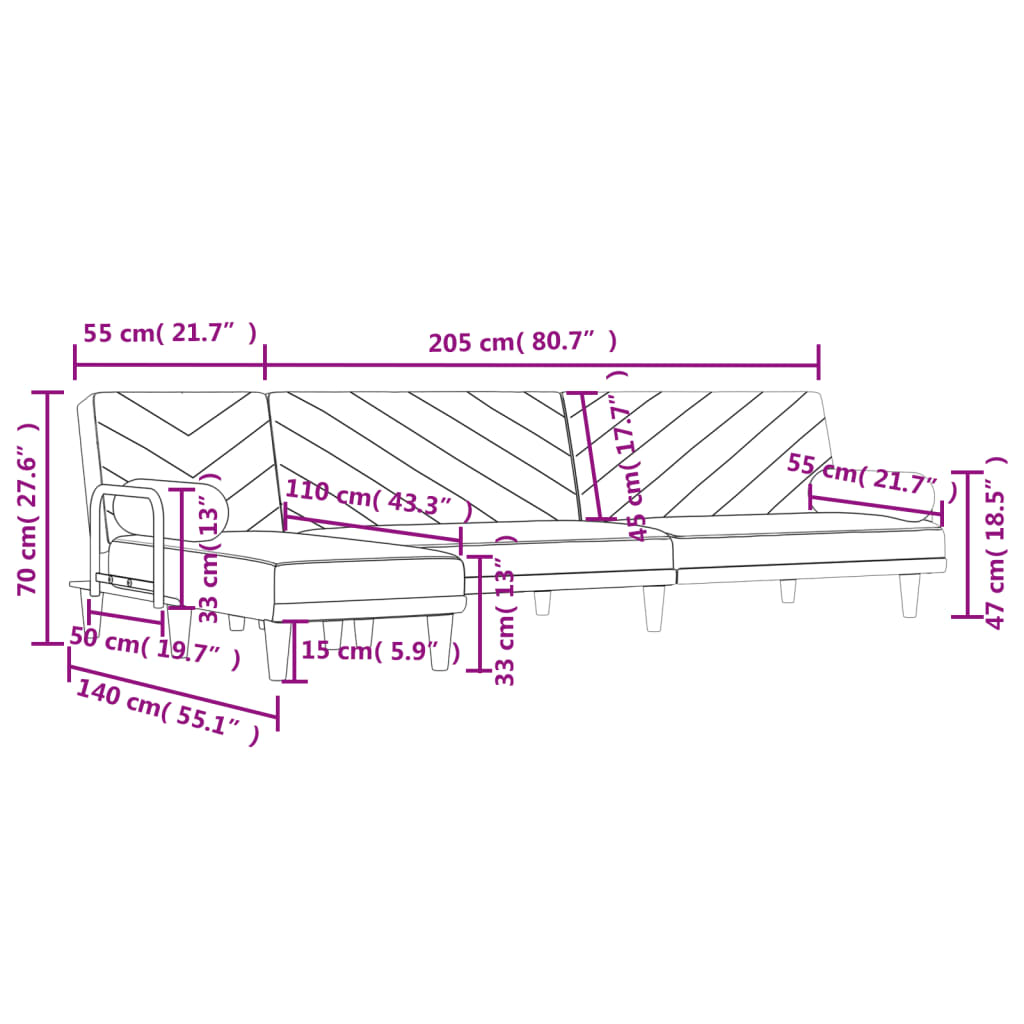 vidaXL Schlafsofa in L-Form Dunkelgrau 260x140x70 cm Stoff