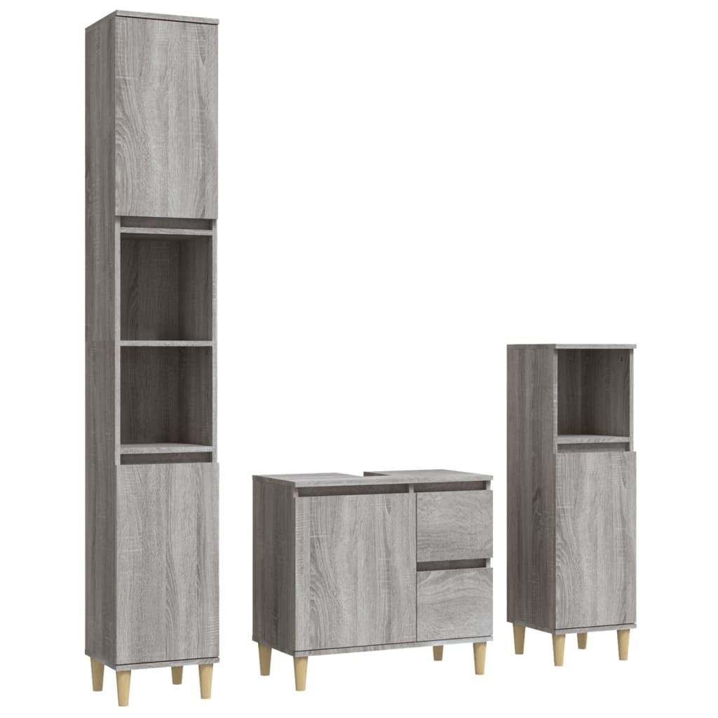 vidaXL Ensemble de meubles de salle de bain 3 pcs Gris Aggloméré Sonoma