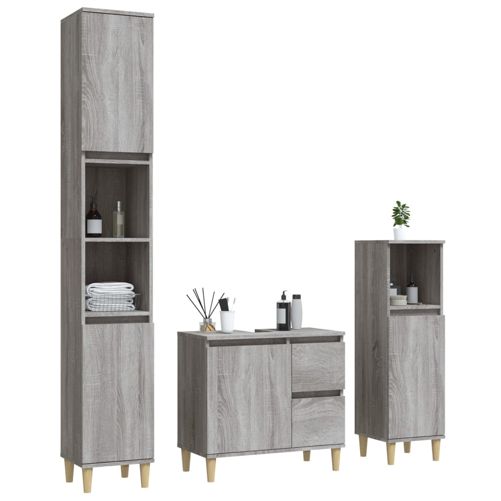 vidaXL Ensemble de meubles de salle de bain 3 pcs Gris Aggloméré Sonoma