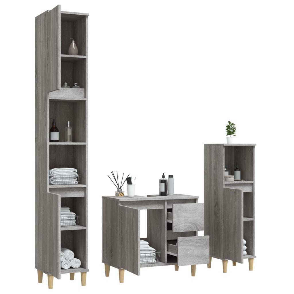 vidaXL Ensemble de meubles de salle de bain 3 pcs Gris Aggloméré Sonoma