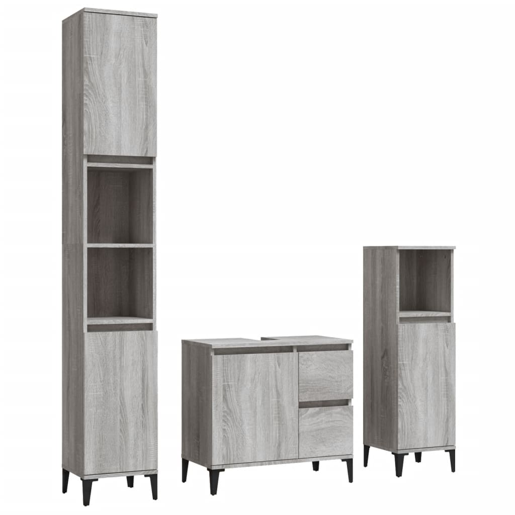 vidaXL Ensemble de meubles de salle de bain 3 pcs Gris Aggloméré Sonoma
