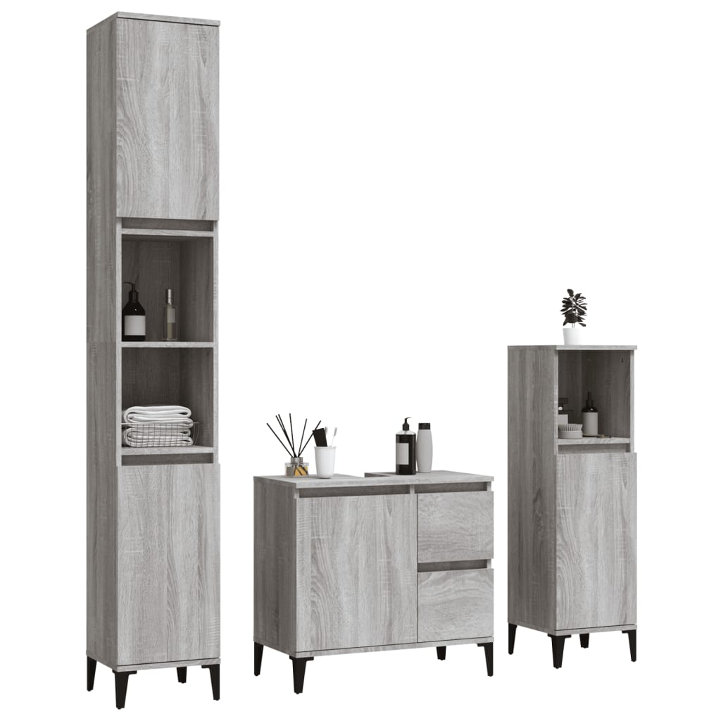vidaXL Ensemble de meubles de salle de bain 3 pcs Gris Aggloméré Sonoma