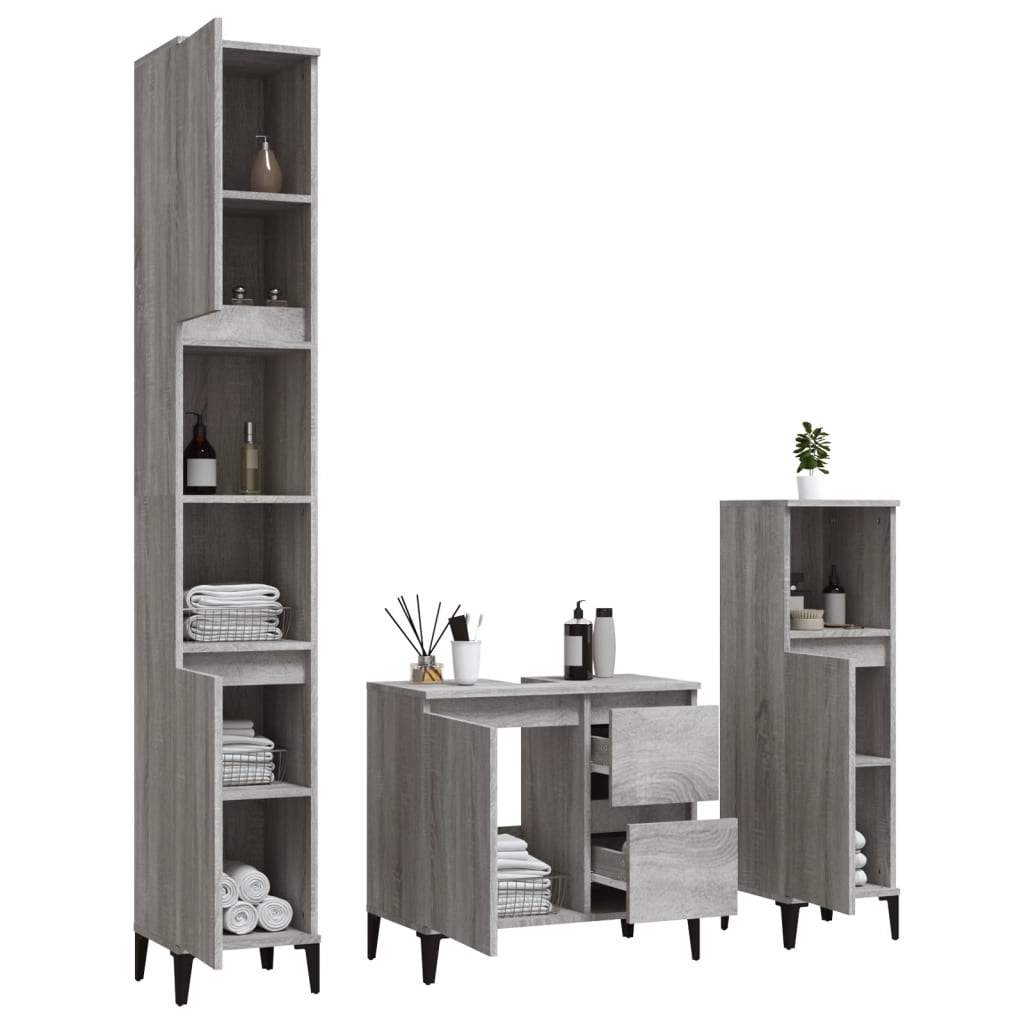 vidaXL Ensemble de meubles de salle de bain 3 pcs Gris Aggloméré Sonoma