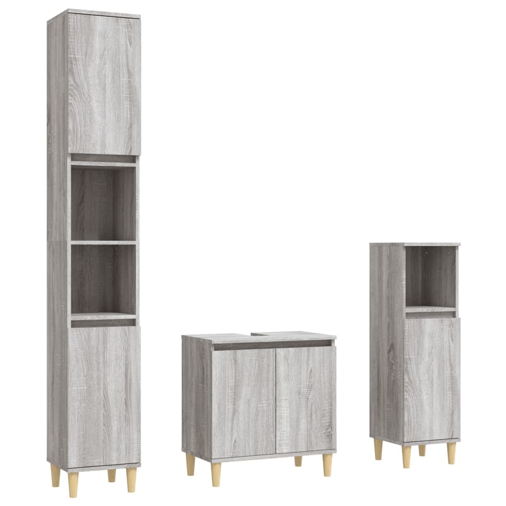 vidaXL Ensemble de meubles de salle de bain 3 pcs Gris Aggloméré Sonoma