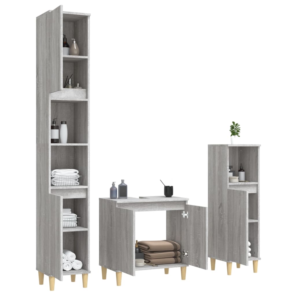 vidaXL Ensemble de meubles de salle de bain 3 pcs Gris Aggloméré Sonoma