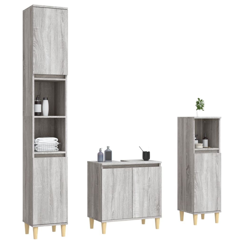 vidaXL Ensemble de meubles de salle de bain 3 pcs Gris Aggloméré Sonoma