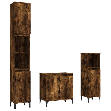 vidaXL 3-tlg. Badmöbel-Set Räuchereiche Holzwerkstoff
