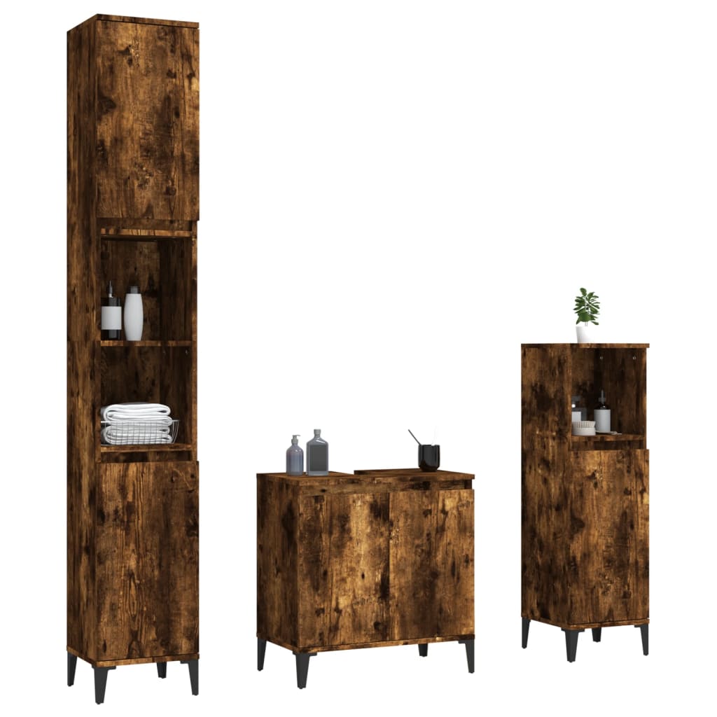 vidaXL 3-tlg. Badmöbel-Set Räuchereiche Holzwerkstoff