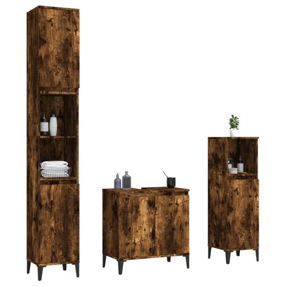 vidaXL 3-tlg. Badmöbel-Set Räuchereiche Holzwerkstoff