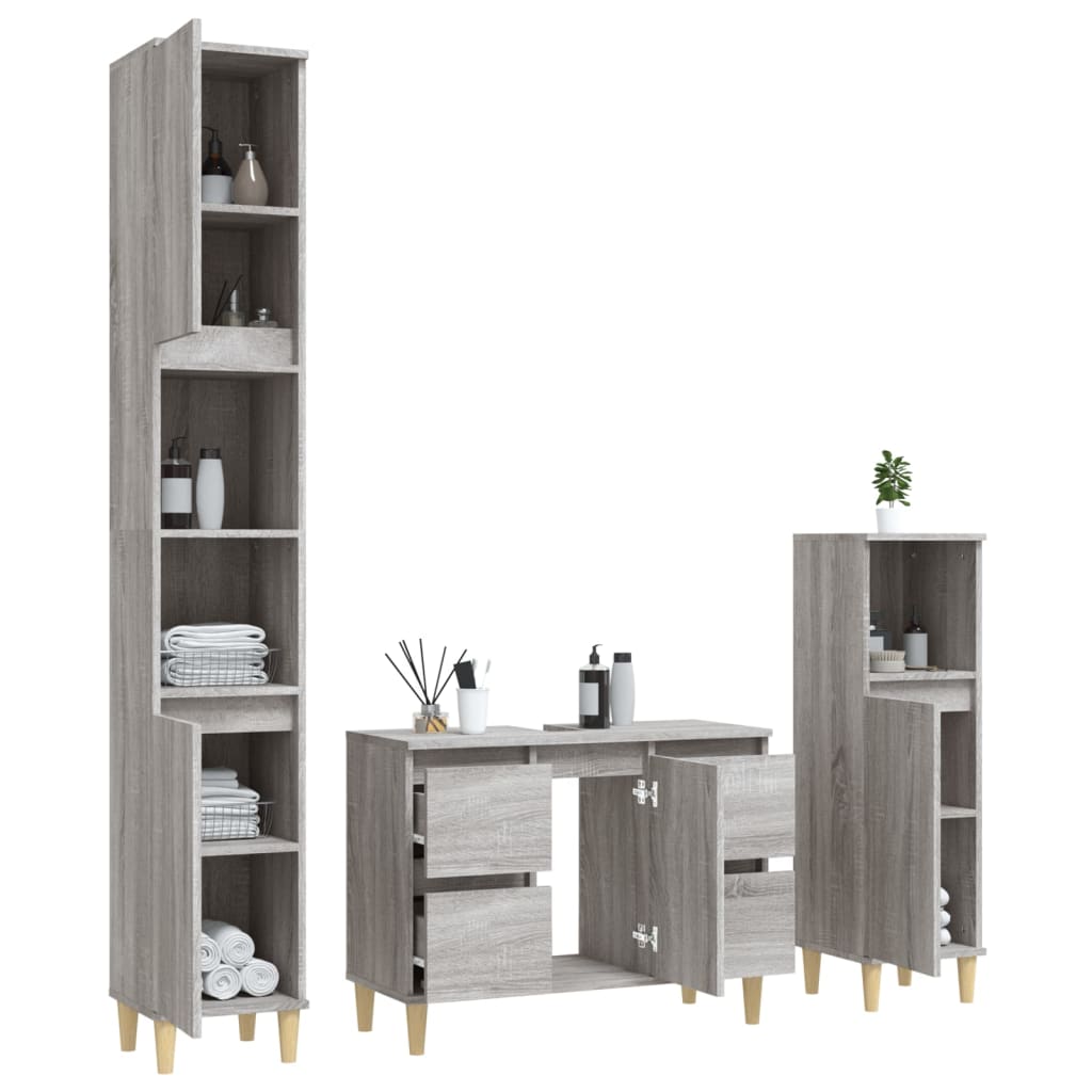 vidaXL Ensemble de meubles de salle de bain 3 pcs Gris Aggloméré Sonoma