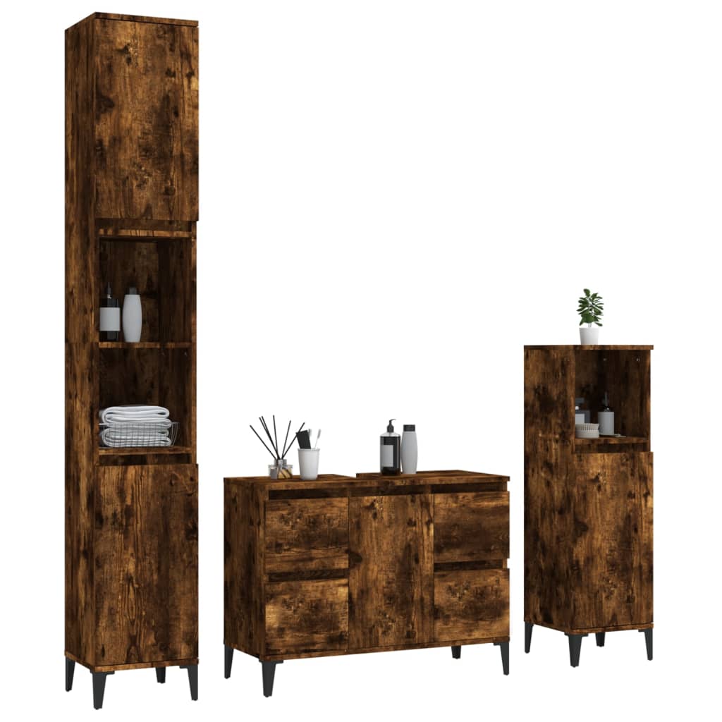 vidaXL Ensemble de meubles de salle de bain 3 pièces Chêne fumé Bois d'ingénierie