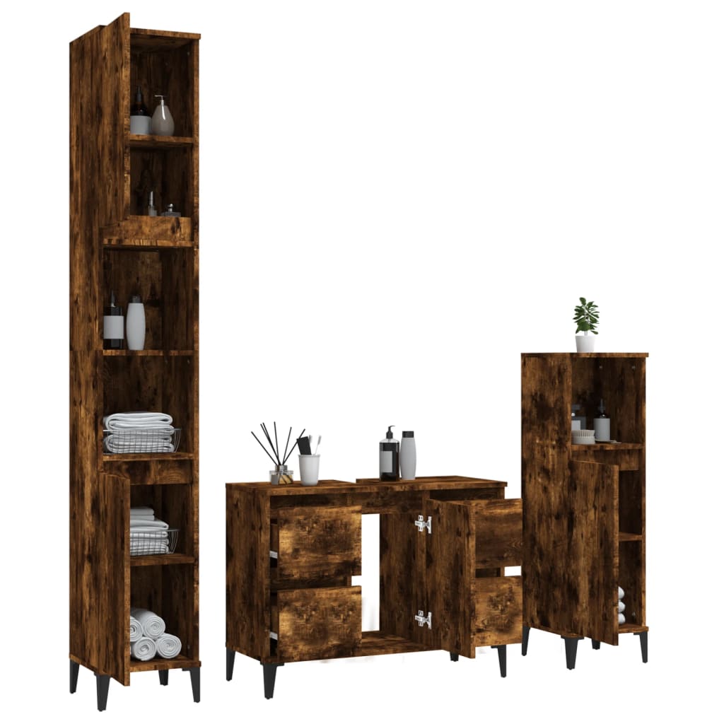 vidaXL Ensemble de meubles de salle de bain 3 pièces Chêne fumé Bois d'ingénierie