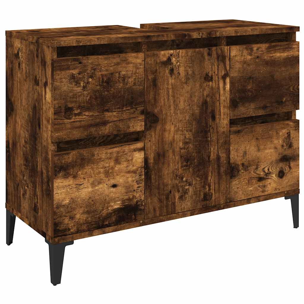 vidaXL Ensemble de meubles de salle de bain 3 pièces Chêne fumé Bois d'ingénierie