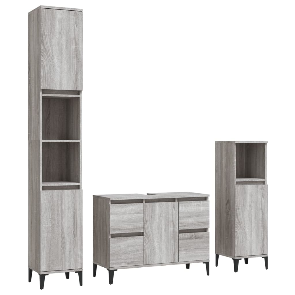 vidaXL Ensemble de meubles de salle de bain 3 pcs Gris Aggloméré Sonoma