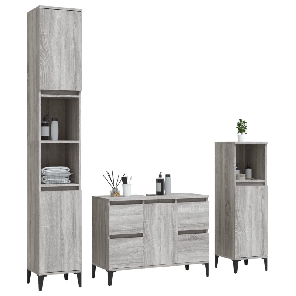 vidaXL Ensemble de meubles de salle de bain 3 pcs Gris Aggloméré Sonoma