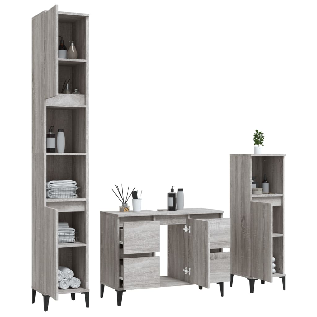 vidaXL Ensemble de meubles de salle de bain 3 pcs Gris Aggloméré Sonoma