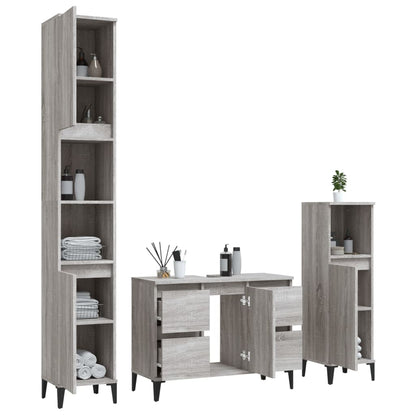 vidaXL Ensemble de meubles de salle de bain 3 pcs Gris Aggloméré Sonoma