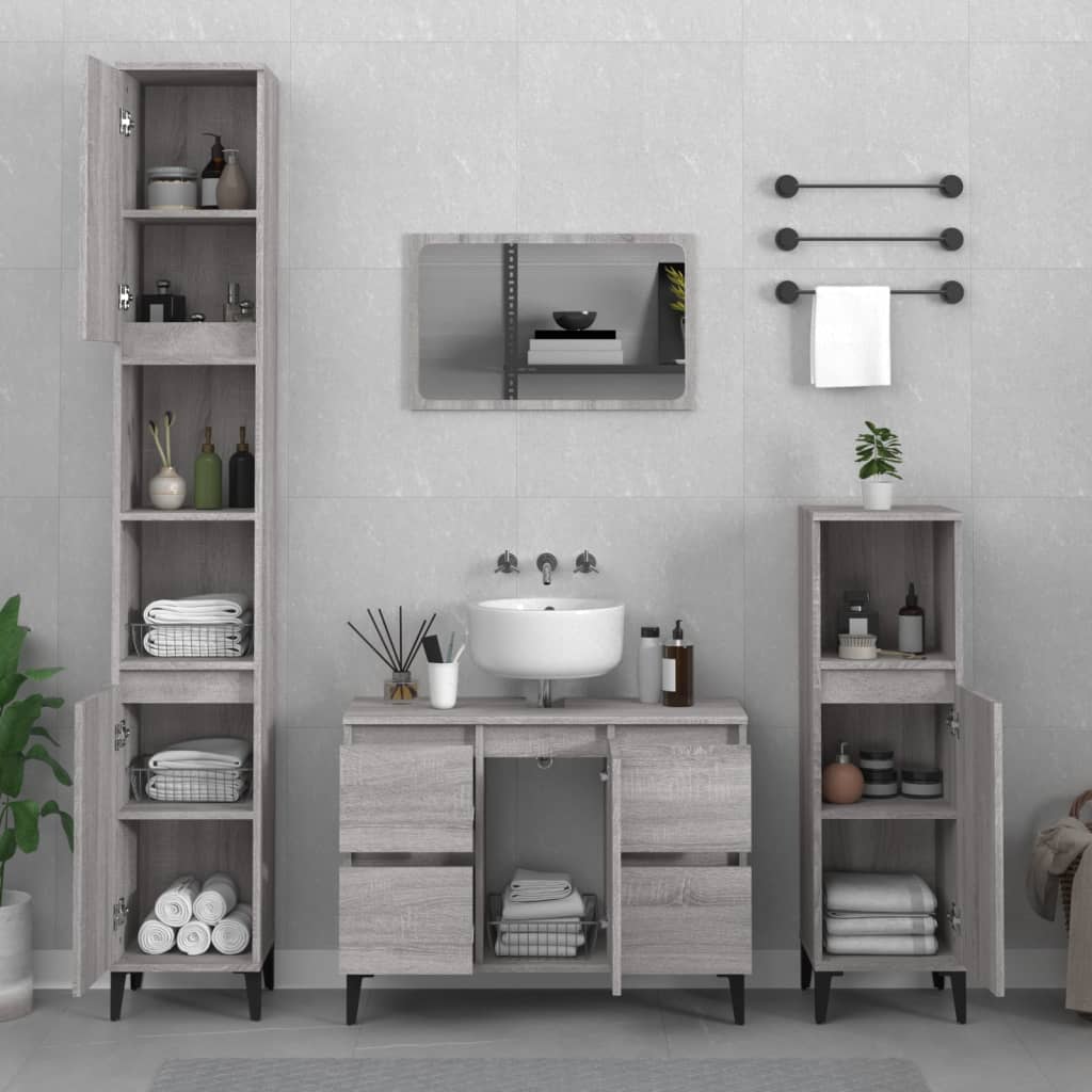 vidaXL Ensemble de meubles de salle de bain 3 pcs Gris Aggloméré Sonoma